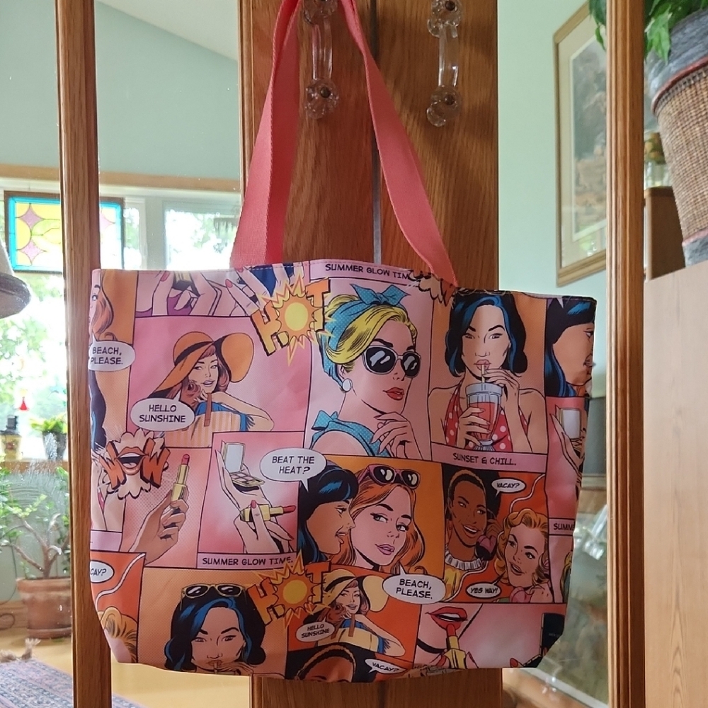 Estee Lauder Comic Print Tote, Fun Pop Art Beach Bag, NWOT